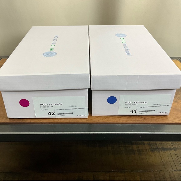 Eric Michael Shannon Blue Denim Suede Raffia Wedge Sandal New in Box - Picture 6 of 6